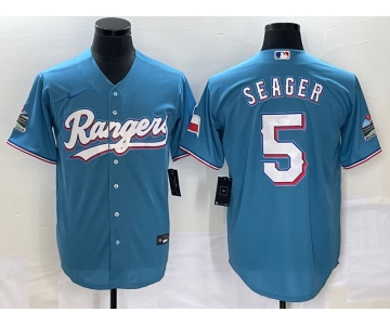 Women Texas Rangers #5 Corey Seager Light Blue Stitched MLB Cool Base Nike Jersey