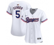 Women Texas Rangers 5 Corey Seager White 2024 Gold Collection Stitched Baseball Jersey