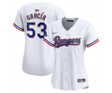 Women Texas Rangers 53 Adolis Garcia White 2024 Gold Collection Stitched Baseball Jersey