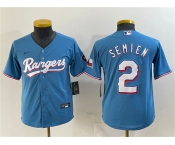 Women's Texas Rangers #2 Marcus Semien Blue With Patch Stitched Baseball Jersey(Run Small)