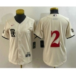 Women's Texas Rangers #2 Marcus Semien Cream 2023 City Connect Stitched Baseball Jersey