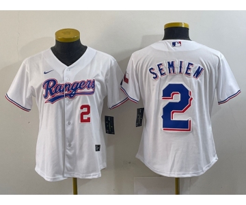 Women's Texas Rangers #2 Marcus Semien Number White 2024 Gold Collection Limited Cool Base Jersey