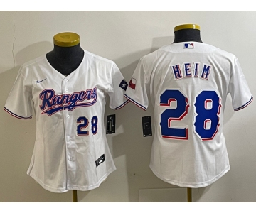 Women's Texas Rangers #28 Jonah Heim Number White 2023 World Series Champions Cool Base Jersey