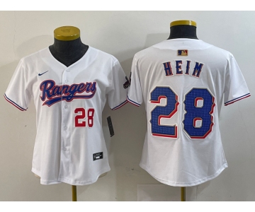 Women's Texas Rangers #28 Jonah Heim Number White 2024 Gold Collection Limited Cool Base Jerseys