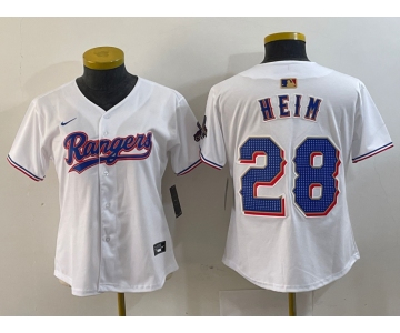 Women's Texas Rangers #28 Jonah Heim White 2024 Gold Collection Limited Cool Base Jersey