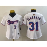 Women's Texas Rangers #31 Max Scherzer Number White 2024 Gold Collection Limited Cool Base Jerseys