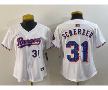 Women's Texas Rangers #31 Max Scherzer Number White 2024 Gold Collection Limited Cool Base Jerseys