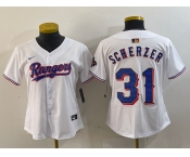 Women's Texas Rangers #31 Max Scherzer White 2024 Gold Collection Limited Cool Base Jersey