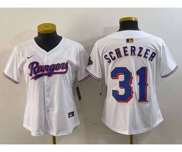 Women's Texas Rangers #31 Max Scherzer White 2024 Gold Collection Limited Cool Base Jersey