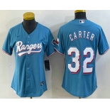 Women's Texas Rangers #32 Evan Carter Light Blue Team Logo Cool Base Jersey