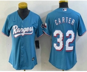 Women's Texas Rangers #32 Evan Carter Light Blue Team Logo Cool Base Jersey