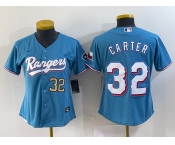 Women's Texas Rangers #32 Evan Carter Light Blue Team Logo Cool Base Jerseys