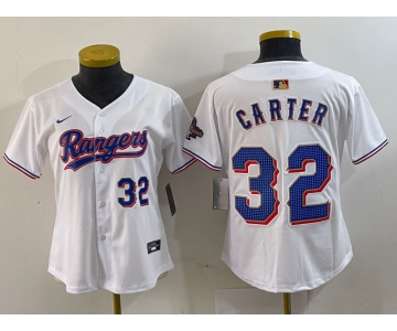 Women's Texas Rangers #32 Evan Carter Number White 2024 Gold Collection Limited Cool Base Jersey