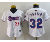 Women's Texas Rangers #32 Evan Carter Number White 2024 Gold Collection Limited Cool Base Jerseys