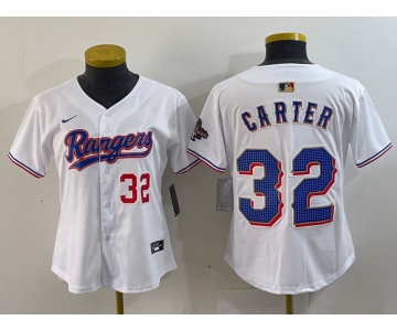 Women's Texas Rangers #32 Evan Carter Number White 2024 Gold Collection Limited Cool Base Jerseys