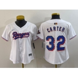 Women's Texas Rangers #32 Evan Carter White 2024 Gold Collection Limited Cool Base Jersey