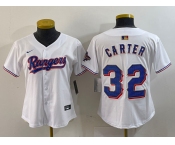 Women's Texas Rangers #32 Evan Carter White 2024 Gold Collection Limited Cool Base Jersey