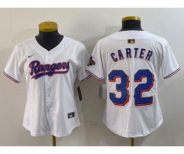 Women's Texas Rangers #32 Evan Carter White 2024 Gold Collection Limited Cool Base Jersey