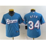 Women's Texas Rangers #34 Nolan Ryan Blue With Patch Stitched Baseball Jersey(Run Small)