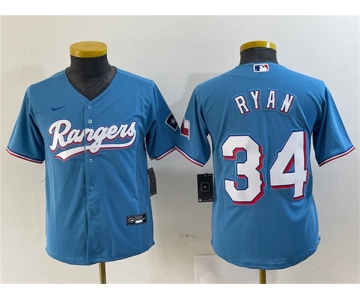 Women's Texas Rangers #34 Nolan Ryan Blue With Patch Stitched Baseball Jersey(Run Small)