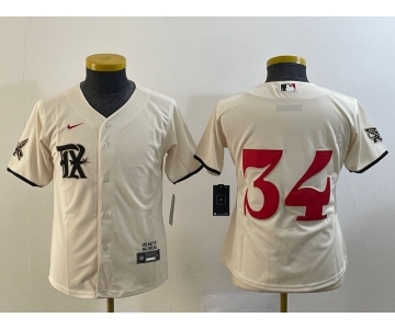 Women's Texas Rangers #34 Nolan Ryan Cream 2023 City Connect Stitched Baseball Jersey