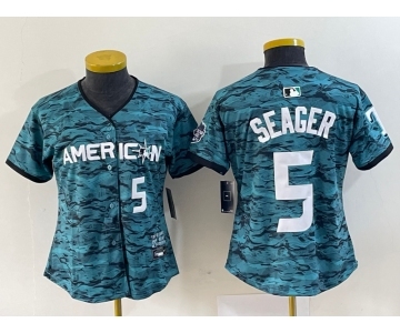 Women's Texas Rangers #5 Corey Seager Number Teal 2023 All Star Stitched Baseball Jersey