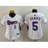 Women's Texas Rangers #5 Corey Seager Number White 2024 Gold Collection Limited Cool Base Jersey