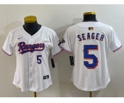 Women's Texas Rangers #5 Corey Seager Number White 2024 Gold Collection Limited Cool Base Jersey