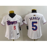 Women's Texas Rangers #5 Corey Seager Number White 2024 Gold Collection Limited Cool Base Jerseys