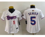 Women's Texas Rangers #5 Corey Seager Number White 2024 Gold Collection Limited Cool Base Jerseys