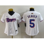 Women's Texas Rangers #5 Corey Seager White 2024 Gold Collection Limited Cool Base Jersey