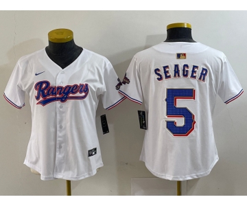 Women's Texas Rangers #5 Corey Seager White 2024 Gold Collection Limited Cool Base Jersey