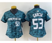 Women's Texas Rangers #53 Adolis Garcia Number Teal 2023 All Star Stitched Baseball Jersey