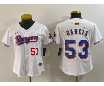 Women's Texas Rangers #53 Adolis Garcia Number White 2024 Gold Collection Limited Cool Base Jersey