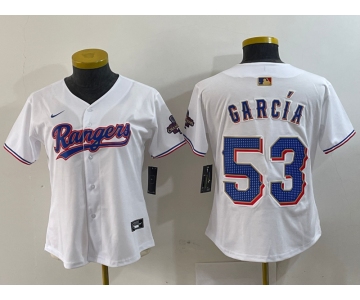 Women's Texas Rangers #53 Adolis Garcia White 2024 Gold Collection Limited Cool Base Jersey