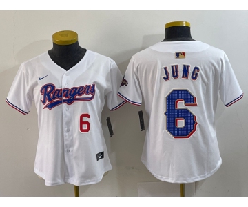 Women's Texas Rangers #6 Josh Jung Number White 2024 Gold Collection Limited Cool Base Jersey