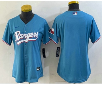 Women's Texas Rangers Blank Number Light Blue Team Logo Cool Base Jersey