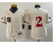 Youth Texas Rangers #2 Marcus Semien Cream 2023 City Connect Stitched Baseball Jersey