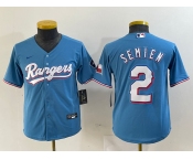 Youth Texas Rangers #2 Marcus Semien Light Blue Team Logo Cool Base Jersey