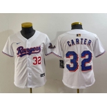 Youth Texas Rangers #32 Evan Carter Number White 2024 Gold Collection Limited Cool Base Jersey