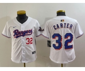 Youth Texas Rangers #32 Evan Carter Number White 2024 Gold Collection Limited Cool Base Jersey