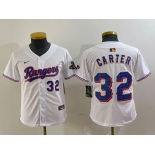 Youth Texas Rangers #32 Evan Carter Number White 2024 Gold Collection Limited Cool Base Jerseys