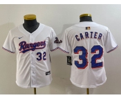 Youth Texas Rangers #32 Evan Carter Number White 2024 Gold Collection Limited Cool Base Jerseys