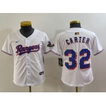 Youth Texas Rangers #32 Evan Carter White 2024 Gold Collection Limited Cool Base Jersey