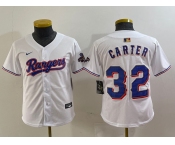 Youth Texas Rangers #32 Evan Carter White 2024 Gold Collection Limited Cool Base Jersey