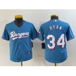 Youth Texas Rangers #34 Nolan Ryan Light Blue Team Logo Cool Base Jersey