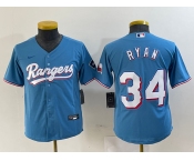 Youth Texas Rangers #34 Nolan Ryan Light Blue Team Logo Cool Base Jersey