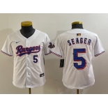 Youth Texas Rangers #5 Corey Seager Number White 2024 Gold Collection Limited Cool Base Jersey