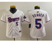 Youth Texas Rangers #5 Corey Seager Number White 2024 Gold Collection Limited Cool Base Jersey