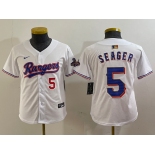 Youth Texas Rangers #5 Corey Seager Number White 2024 Gold Collection Limited Cool Base Jerseys